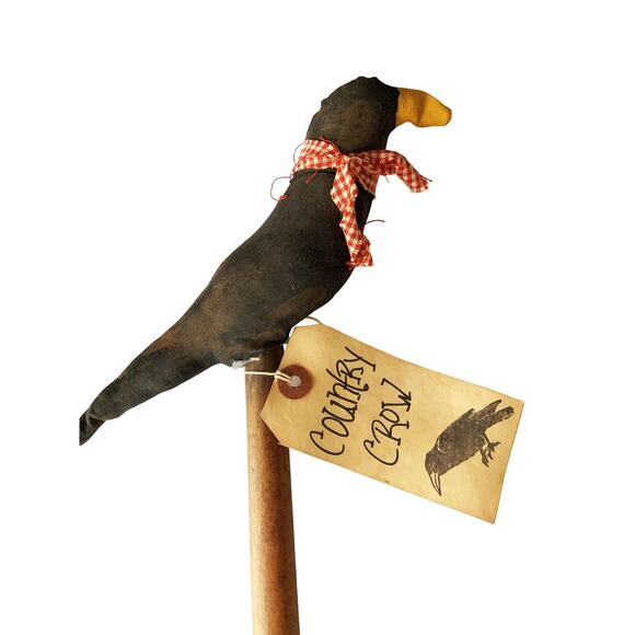 Pair of Primitive Look Crows on Old Wood Spools Folk Art Hand Made - Picture 4 of 7